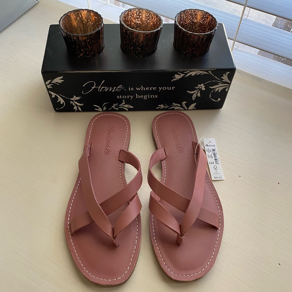 Madewell Rose Leather Boardwalk Crisscross Thong Sandals Size 6